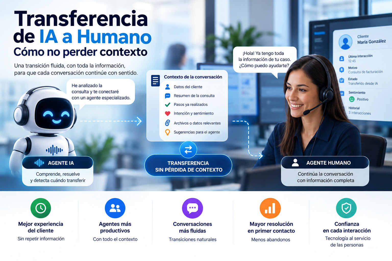 Transferencia de IA a humano en un Contact Center con contexto conversacional compartido