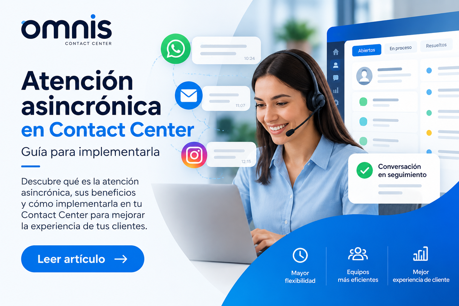 Atención asíncrona en Contact Center mediante canales digitales y agentes conectados